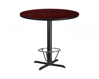 BLNK Round Bar Height Table with 33'' x 33'' Base - Mahogany, 42"D, with Foot Ring