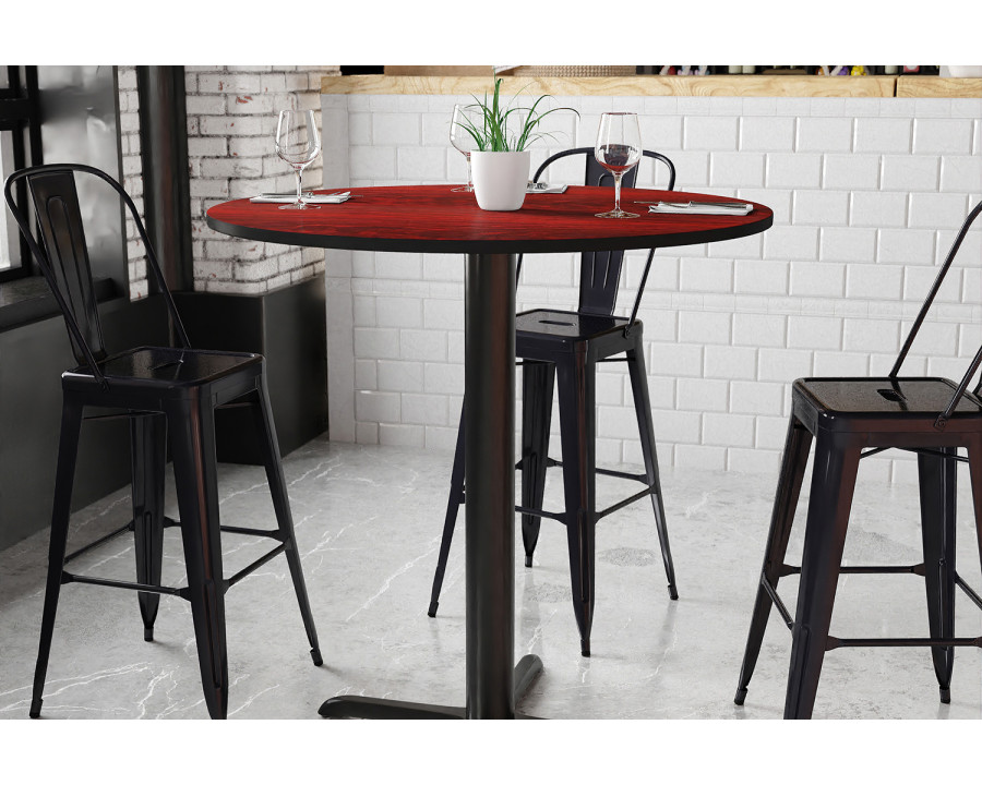 BLNK Round Bar Height Table with 33'' x 33'' Base - Mahogany, 42"D