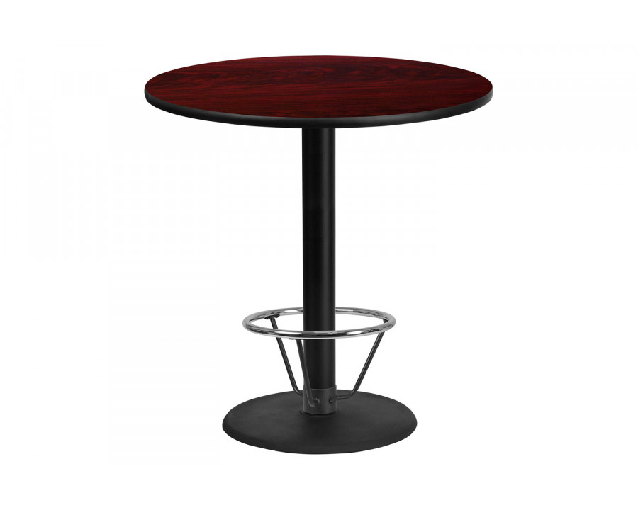 BLNK Round Bar Height Table with 24'' Round Base - Mahogany, 42"D, with Foot Ring