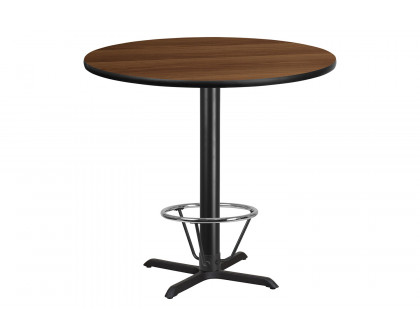 BLNK Round Bar Height Table with 33'' x 33'' Base - Walnut, 42"D, with Foot Ring