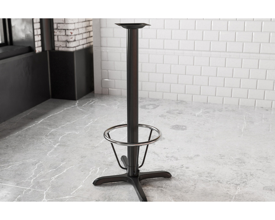 BLNK Beverly Restaurant Table X-Base with Bar Height Column and Foot Ring - 23.5"W x 29.5"L