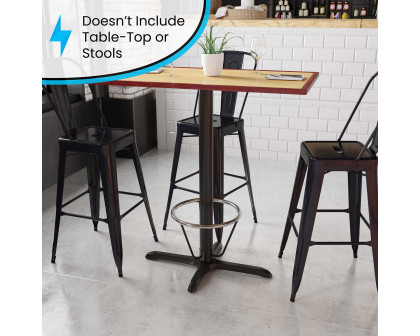 BLNK Beverly Restaurant Table X-Base with Bar Height Column and Foot Ring - 23.5"W x 29.5"L