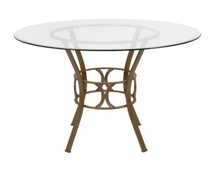 BLNK Carlisle Round Glass Dining Table - Matte Gold, 48"D