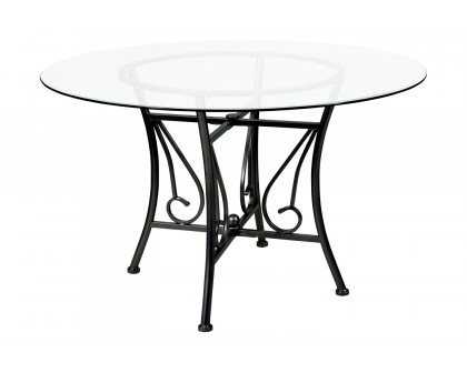 BLNK Princeton Round Glass Dining Table with Black Metal Frame