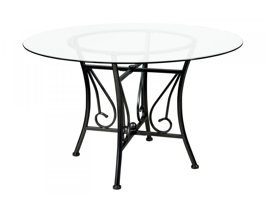 BLNK Princeton Round Glass Dining Table with Black Metal Frame - 48"D