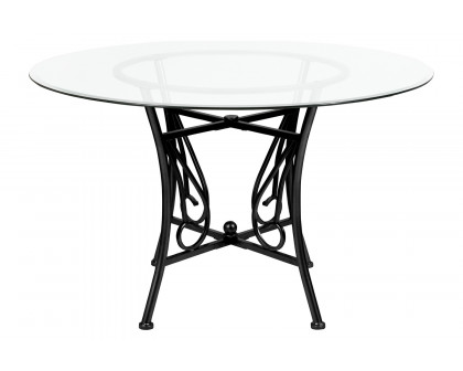 BLNK Princeton Round Glass Dining Table with Black Metal Frame - 48"D