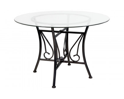 BLNK Princeton Round Glass Dining Table with Black Metal Frame