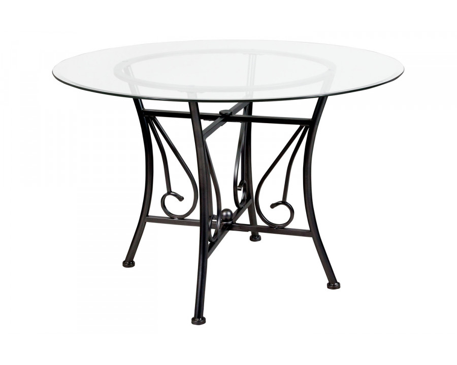 BLNK Princeton Round Glass Dining Table with Black Metal Frame - 45"D