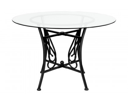 BLNK Princeton Round Glass Dining Table with Black Metal Frame - 45"D