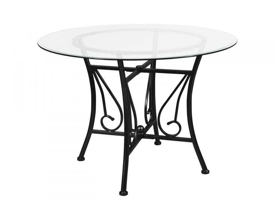 BLNK Princeton Round Glass Dining Table with Black Metal Frame