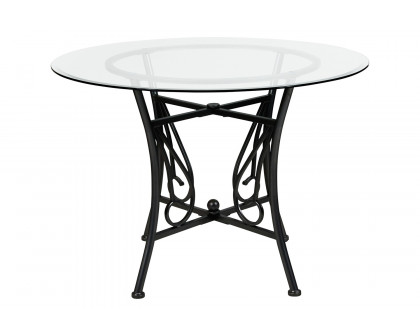 BLNK Princeton Round Glass Dining Table with Black Metal Frame