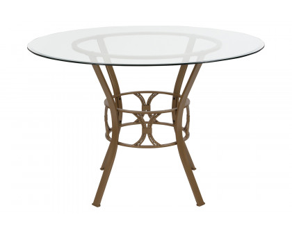 BLNK Carlisle Round Glass Dining Table - Matte Gold, 45"D