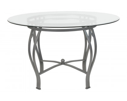 BLNK Syracuse Round Glass Dining Table - Silver, 48"D