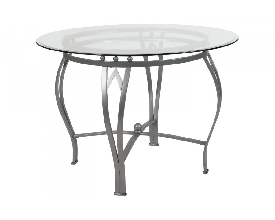 BLNK Syracuse Round Glass Dining Table - Silver, 42"D