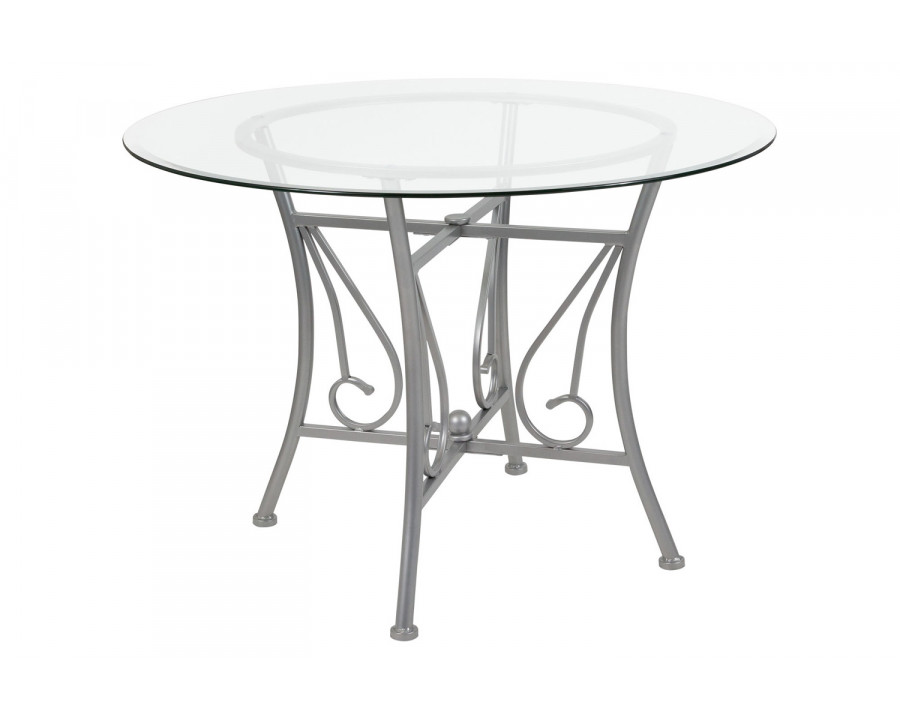 BLNK - Princeton Round Glass Dining Table with Silver Metal Frame