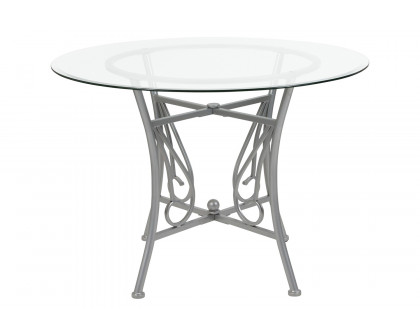 BLNK - Princeton Round Glass Dining Table with Silver Metal Frame