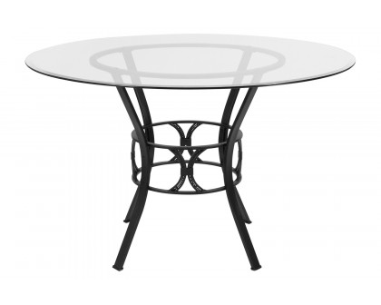 BLNK Carlisle Round Glass Dining Table - Black, 48"D