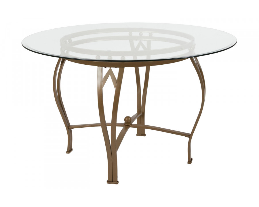 BLNK Syracuse Round Glass Dining Table - Matte Gold, 48"D