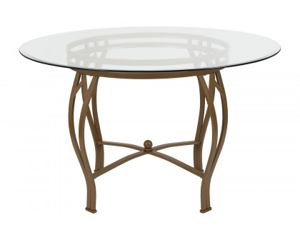 BLNK Syracuse Round Glass Dining Table - Matte Gold, 48"D