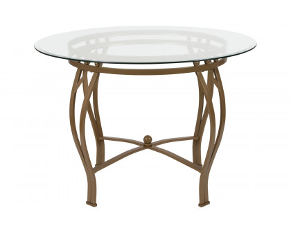 BLNK Syracuse Round Glass Dining Table - Matte Gold, 42"D