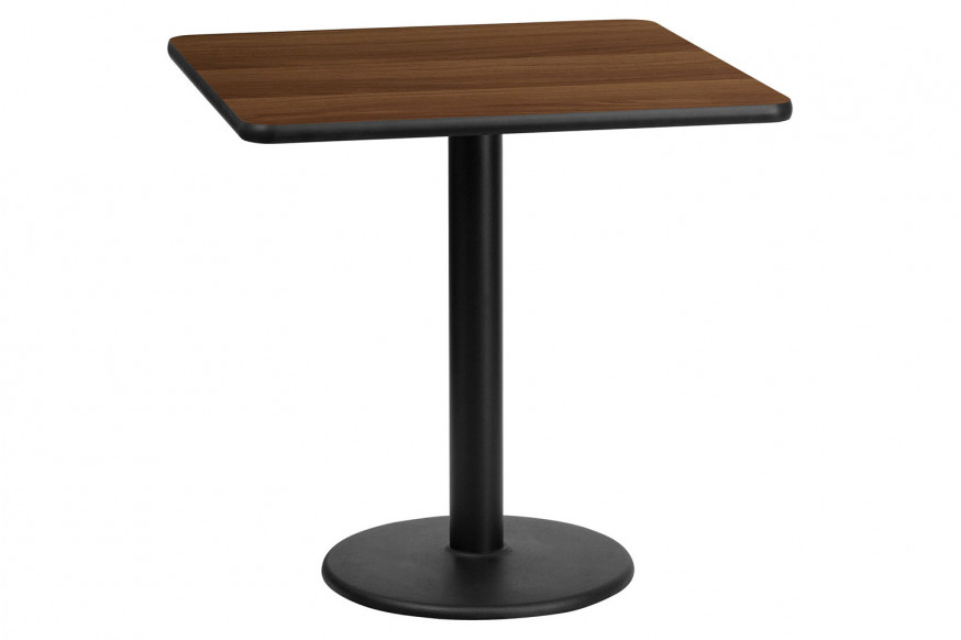 BLNK™ Square Table with 18'' Round Base - Walnut, 24"W