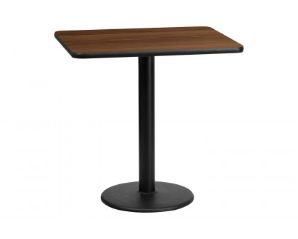 BLNK Rectangular Table with 18'' Round Base - Walnut, 24"W x 30"L