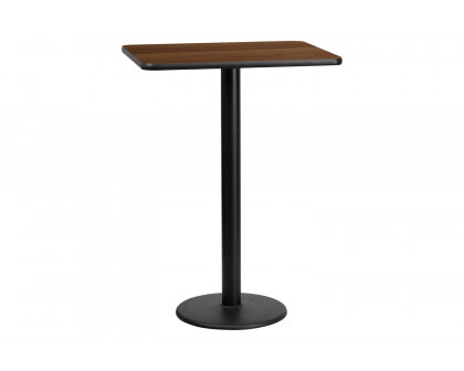 BLNK Rectangular Bar Height Table with 18'' Round Base - Walnut, 24"W x 30"L