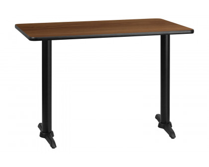 BLNK Rectangular Table with 5'' x 22'' Bases - Walnut, 30"W x 42"L