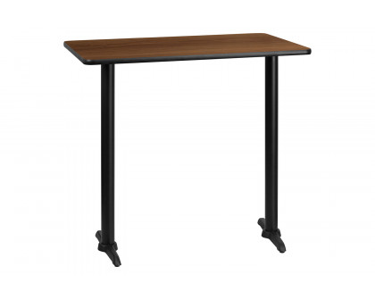 BLNK Rectangular Bar Height Table with 5'' x 22'' Bases - Walnut, 30"W x 42"L