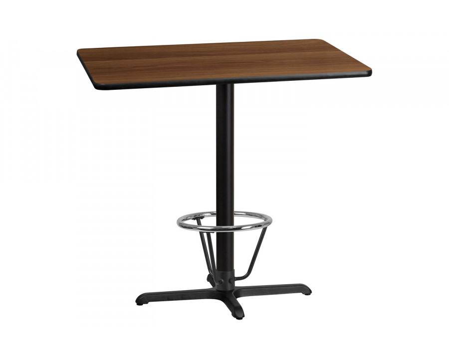 BLNK Rectangular Bar Height Table with 23.5'' x 29.5'' Base - Walnut, 30"W x 42"L, with Foot Ring