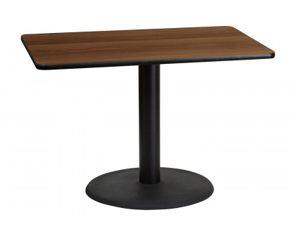 BLNK Rectangular Table with 24'' Round Base - Walnut, 30"W x 42"L