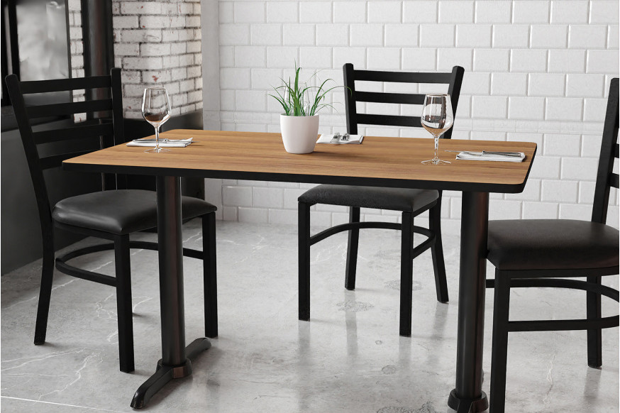 BLNK™ Rectangular Table with 5'' x 22'' Bases - Walnut, 30"W x 48"L