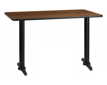 BLNK™ Rectangular Table with 5'' x 22'' Bases - Walnut, 30"W x 48"L