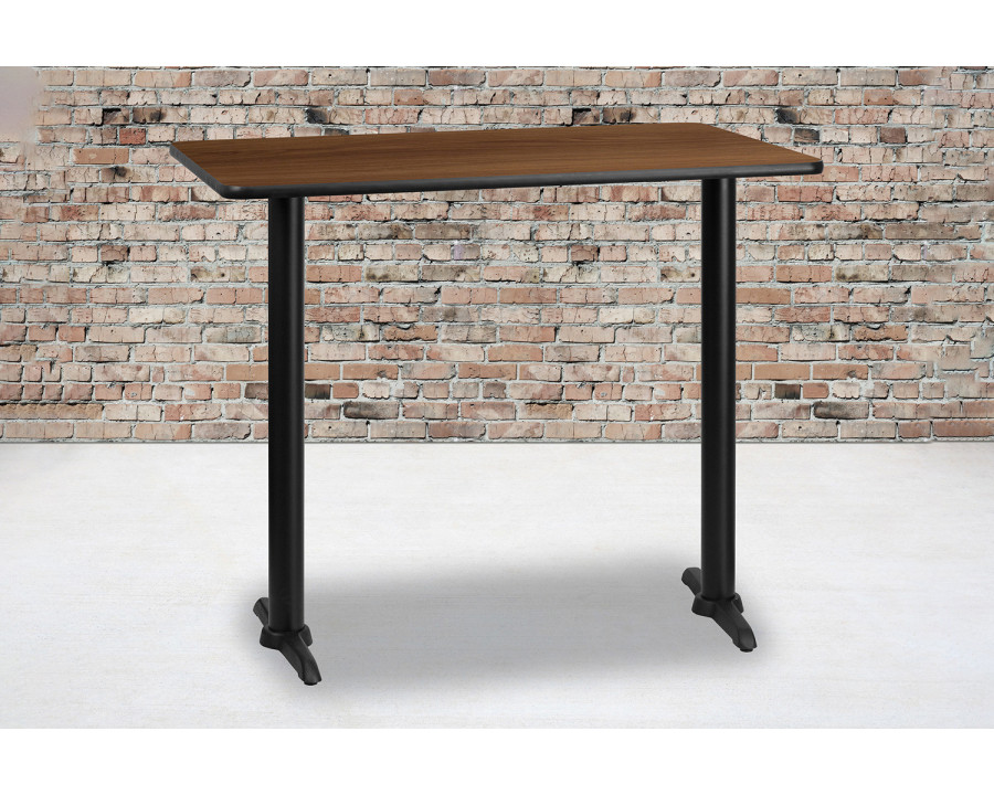 BLNK Rectangular Bar Height Table with 5'' x 22'' Bases - Walnut, 30"W x 48"L