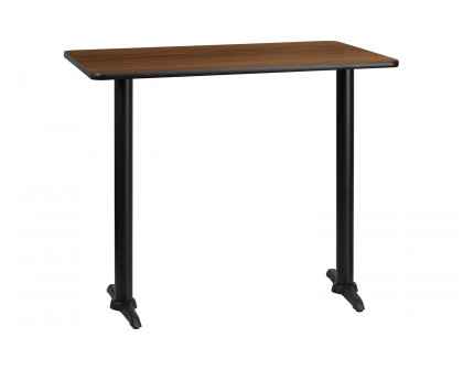 BLNK Rectangular Bar Height Table with 5'' x 22'' Bases - Walnut, 30"W x 48"L