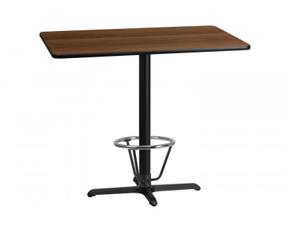 BLNK Rectangular Bar Height Table with 23.5'' x 29.5'' Base - Walnut, 30"W x 48"L, with Foot Ring