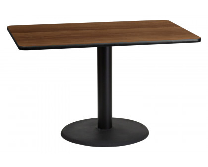 BLNK Rectangular Table with 24'' Round Base - Walnut, 30"W x 48"L