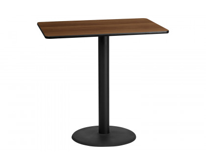 BLNK Rectangular Bar Height Table with 24'' Round Base - Walnut, 30"W x 48"L