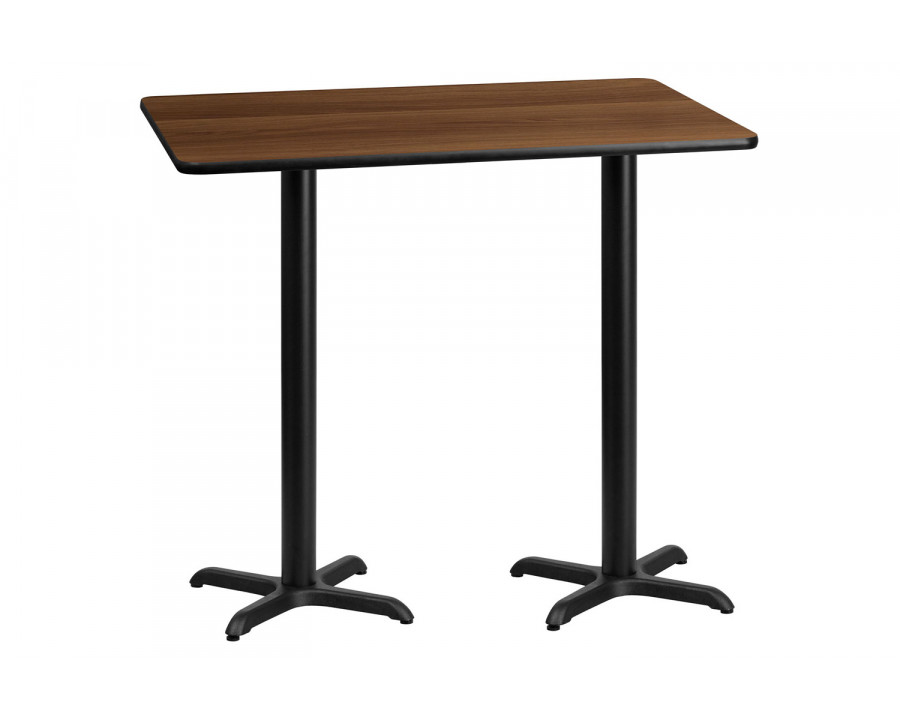 BLNK Rectangular Bar Height Table with 22'' x 22'' Bases - Walnut, 30"W x 60"L