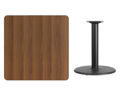 BLNK Square Table with 24'' Round Base - Walnut, 36"W