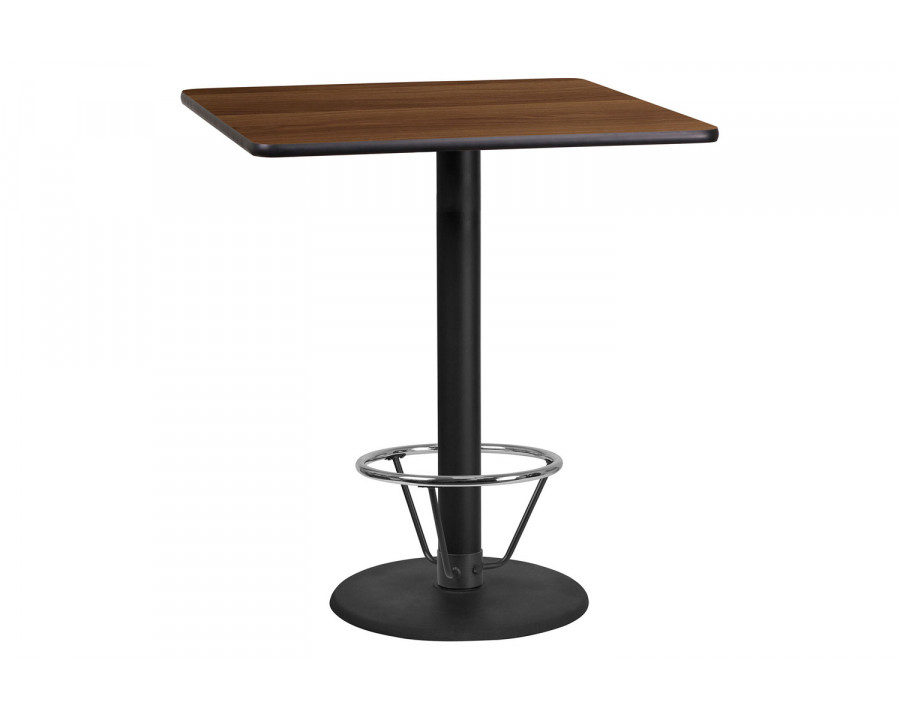 BLNK Square Bar Height Table with 24'' Round Base - Walnut, 36"W, with Foot Ring