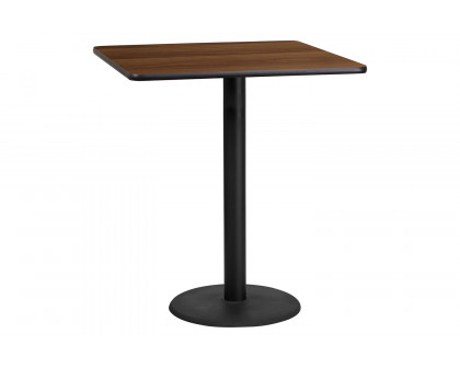 BLNK Square Bar Height Table with 24'' Round Base - Walnut, 36"W