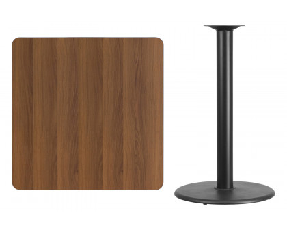 BLNK Square Bar Height Table with 24'' Round Base - Walnut, 36"W