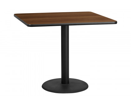 BLNK Square Table with 24'' Round Base - Walnut, 42"W