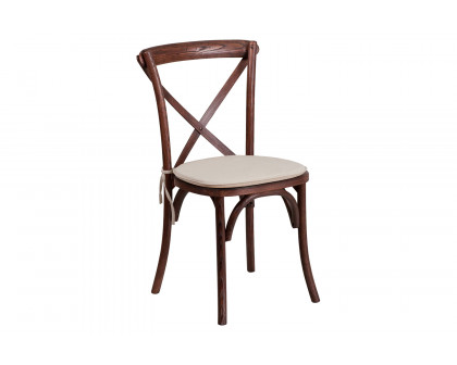 BLNK HERCULES Series Wood Stackable Cross Back Chair with Cushion - Mahogany