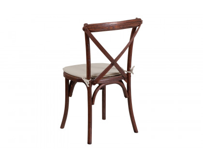 BLNK HERCULES Series Wood Stackable Cross Back Chair with Cushion - Mahogany