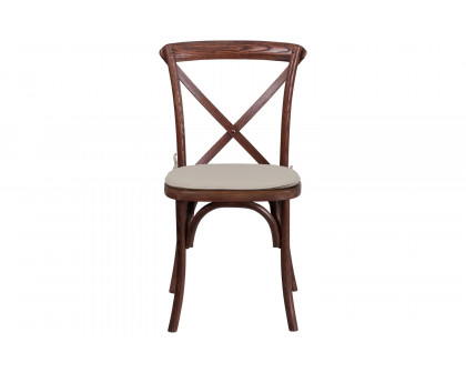 BLNK HERCULES Series Wood Stackable Cross Back Chair with Cushion - Mahogany