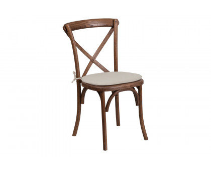 BLNK HERCULES Series Wood Stackable Cross Back Chair with Cushion - Pecan