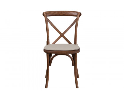 BLNK HERCULES Series Wood Stackable Cross Back Chair with Cushion - Pecan