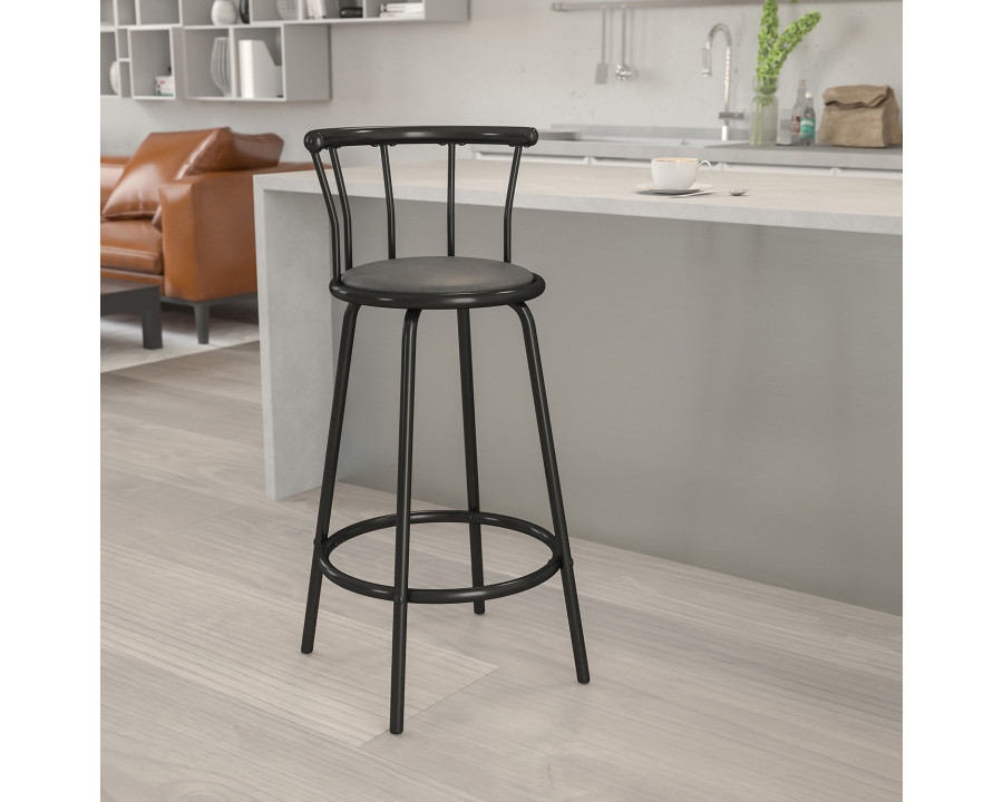 BLNK - Charla Black Metal Crown Back Bar Stool with Black Vinyl Swivel Seat